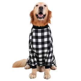HDE Dog Pajamas One Piece Jammies Jumpsuit Pet Clothes Outfit Stretchy Lightweight Comfy Shirt Pjs for M-3XL Dogs Black & White Buffalo Plaid - M