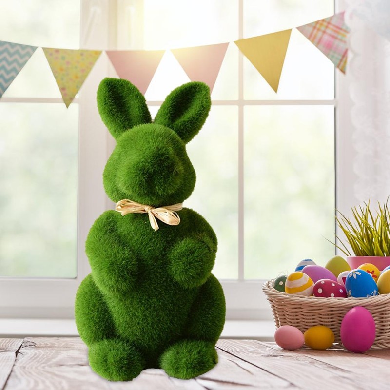 Artificial Moss Bunny Garden Statues Ornaments Durable Lightweight Artificial Animal