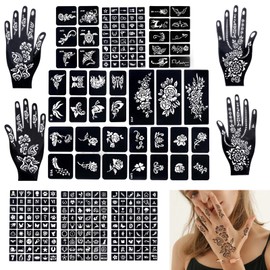 247 Stück Temporäre Tattoo Schablonen Kunststoff Schablonens Set, Hochwertige Henna Schablonen, Tattoo Schablonens für Hände Unterarm, Semipermanente Wirkung, für Mädchen Teens Face Paint Body Art