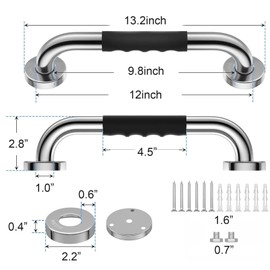 Grab Bars for Shower, 12 Inch Shower Handle for Bathtubs and Showers,Safety Anti Slip Handicap Grab Bars for Elderly Senior Assist Handles for Bathroom, Toilet, Stairways (1, silver+black)