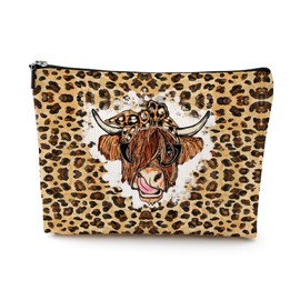EIXU Vintage Western Makeup Bag Leopard Cow Print Stuff Cosmetic Bag Western Stuff Gifts for Women Cute Cow Lovers Christmas Graduation Thank You Gifts Friendship Gifts for Female Mom Coworker Sister