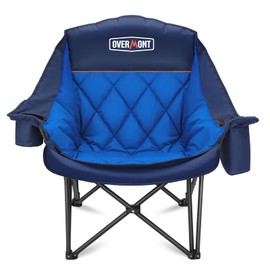 Overmont Oversized XL Camping Chair for Adults - 400lbs Support Heavy-Duty Padded Folding Chair with Side Pocket Cup Holder Cooling Bag for Outdoor Sports Garden Beach Fishing Lawn Blue
