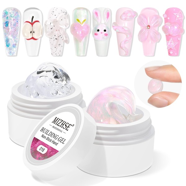 MIZHSE Solid Builder Gel, Aurora Pink & Clear Hard Gel