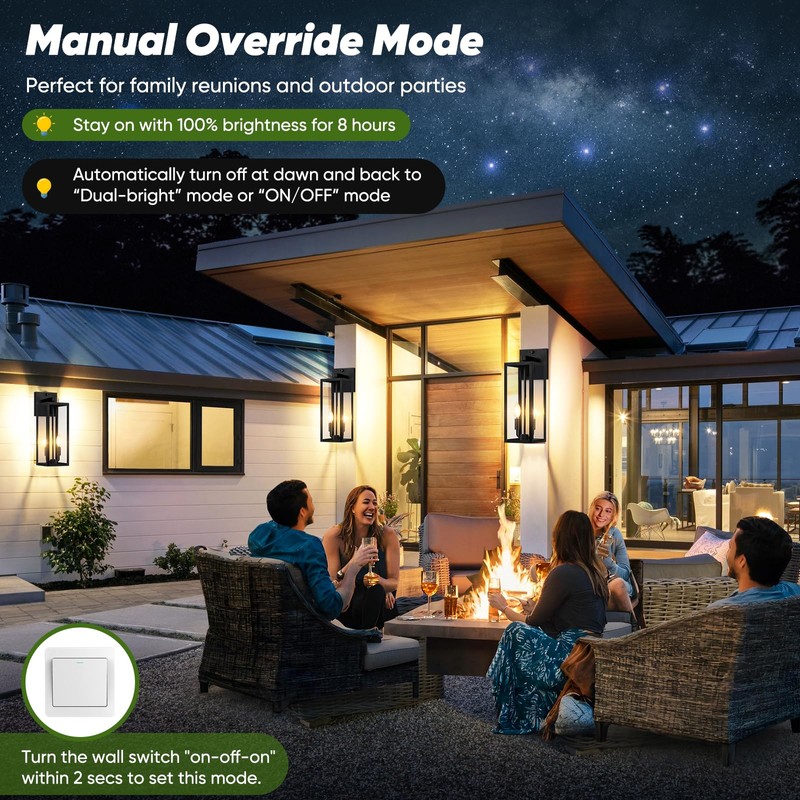 2-Pack Upgraded Motion Sensor Outdoor Wall Lights, 18” Large Dusk