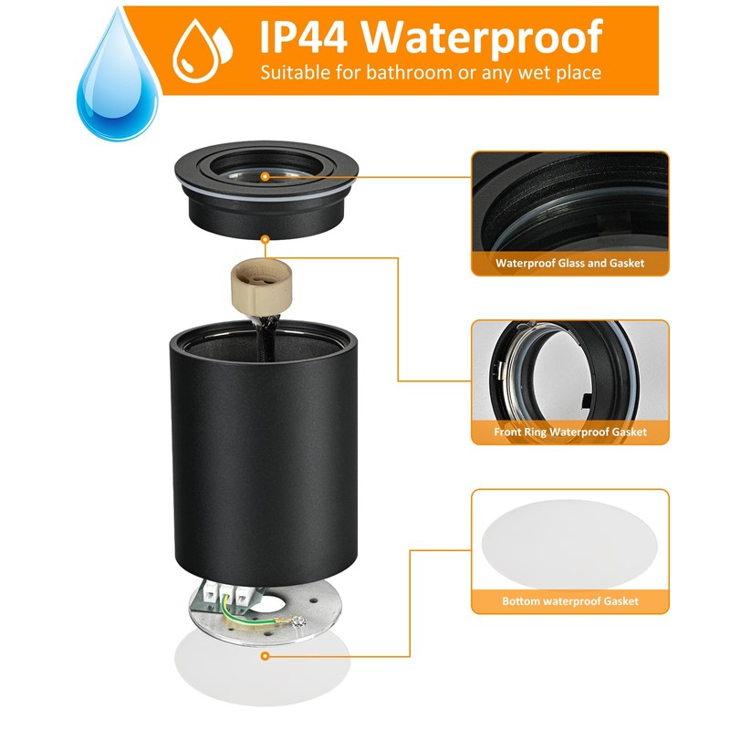 Gleonlux Ceiling Spotlight, Surface-Mounted Spotlight, IP44 Black, GU10 Surface-Mounted Spotlights,