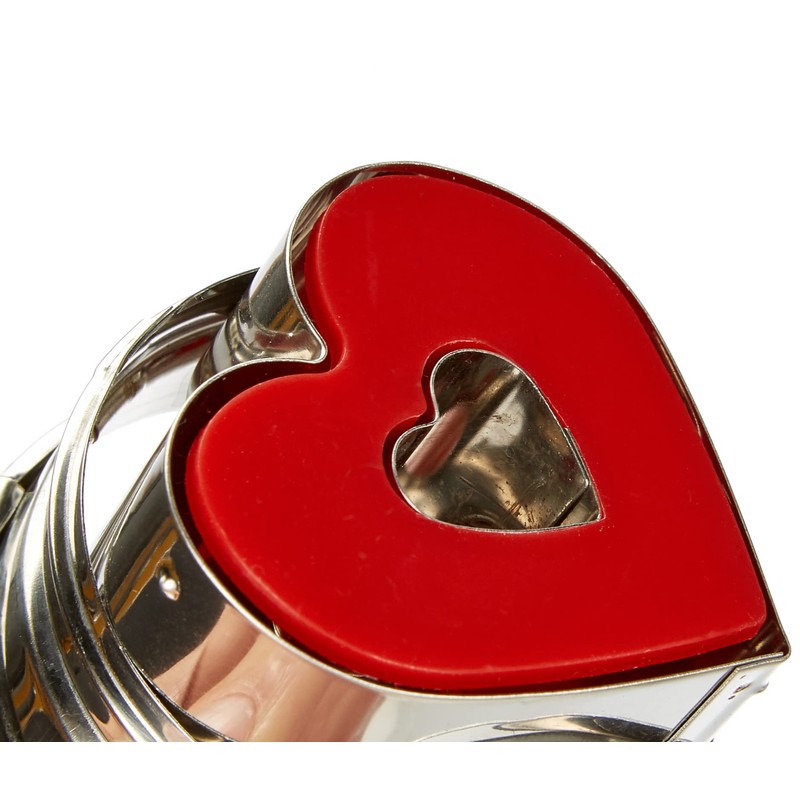 Städter Herz m. Auswerfer ø 4,8 cm, Edelstahl, Silber-rot, 4.8