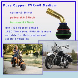 Ziciner 2 PCS PVR60 Valve Stem Bent 135 Degree Angled, Snap-in Tubeless Tire Valve Stem Brass Stems with Rubber Base, Universal Tire Rim Replacement for Motorcycle Scooter ATV