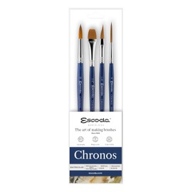 Escoda Chronos Series Professional Artist Watercolor Brush Set, Synthetic Fiber Mix, 4 Piece Set