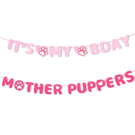 It’s My Bady Mother Puppers Banner, Pre-Strung Cute Puppy Dog Paw Birthday Sign Puppy Happy Birthday Backdrop Banner Ideal Hanging Decorations and Party Favors(Pink)