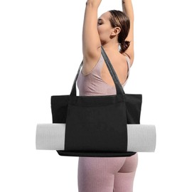 Zimoer Sports Bag Women's Yoga Bag Large Linen Carry Bag for Yoga Mats Yoga Accessories Storage Bag for Yoga Mat Fitness Bag Gym Bag Training Bag for Sports Travel Yoga (Black)