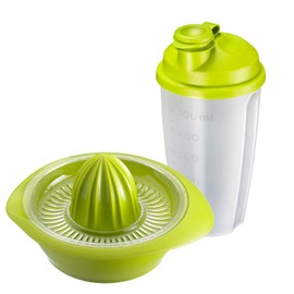 Westmark 309122E7 Fitness Set 2-Piece Citrus and Orange Squeezer and Dressing Shaker Capacity 350 + 500 ml Plastic Mixery Limetta Apple Green / Transparent