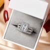 Wuziwen 4 Carat Emerald Cut Sterling Silver Engagement Rings Wedding