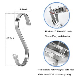 AMZFULY Heavy Duty S Hooks,Stainless Steel S Shaped Hook for Hanging Pots and Kitchenware, Utensils,Clothes, Bags, Cups,Towels, Plants-3.7 inch,24 Pack