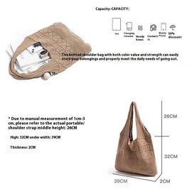 Women's fashionable retro bag, holiday gift, hollowed out knit design, large capacity daily shoulder bag, suitable for college students, white-collar workers, daily school, work, commuting - Color: Camel color