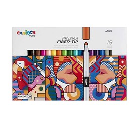 CARIOCA Colori Plus Prism Fibre Tip Pen with High-Quality Fibre Tip, Double Line, Super Intense and Fade-resistant Ink, Made in Italy (Box of 18 Markers)