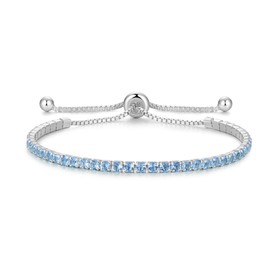 Cranmadia Sterling Silver December Birthstone Blue Topaz Tennis Bracelets for Women Tennis Bolo Bracelet Fashion Jewelry Birthday Gifts for Women Mom Wife