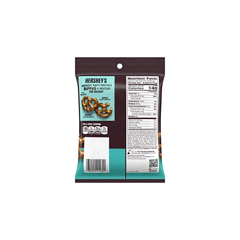 Hershey's Dipped Pretzels, 4.25 oz. Bags, Case of 12 (Milk