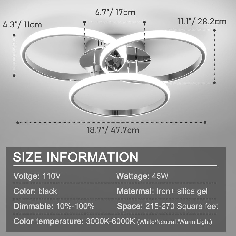 Led Ceiling Light Fixtures, Dimmable Modern Led Ceiling Light with