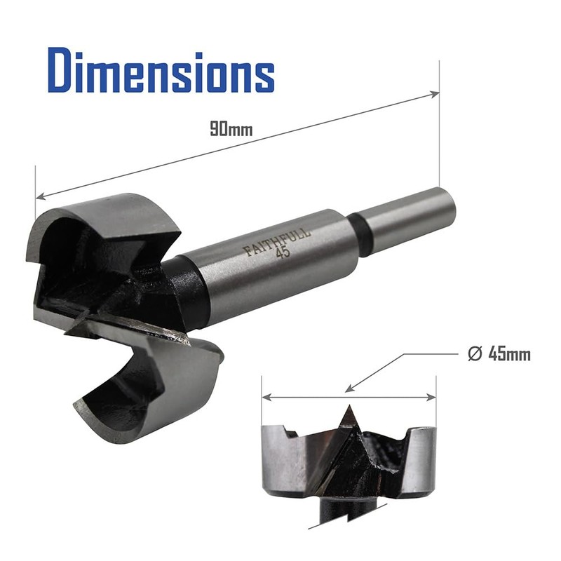 Faithfull FAIFOR45 Forstner Bit for Hardwood, Softwood, Drilling, Boring, Straight,
