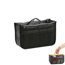 FineGood Bag-in-Bag, Inner Bag, Storage Case, Cosmetics Multi-Bag, Travel Pouch, Cosmetic Bag, Commuting, Moving, Camping, Travel Pouch, Freestanding, Lightweight, Large Capacity, (Black)