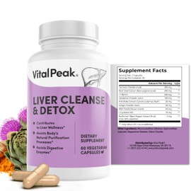 Vital Peak Liver Cleanse Detox & Repair Supplement with Milk Thistle, Turmeric, Beet Root, Ginger, Dandelion, Artichoke & Grape Seed Extract for Daily Liver Health - 60 Capsules