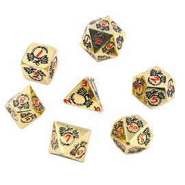 DollaTek Dragon Pattern DND Metal Dice Set for Dungeon and Dragon DND Dice Game (with Black Bag) - Gold