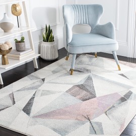 SAFAVIEH Porcello Collection Area Rug - 6'7" x 9', Ivory & Pink, Modern Abstract Design, Non-Shedding & Easy Care, Ideal for High Traffic Areas in Living Room, Bedroom (PRL6940A)