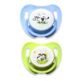 Chupón Chupete Ortodóntico para Bebé recién nacidos Suave y ligero con Tapa Protectora, Dibujos Animados sin BPA 0m+, 2pzas (Azul/Verde)