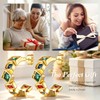 Multicolor Gemstones Hoop Earrings - Women 316L Stainless Steel Gold-Tone