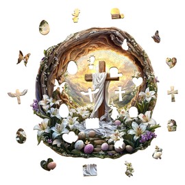 KAAYEE Wooden Puzzles for Adults, 3D Vision Effect Holy Light Cross Wooden Jigsaw Puzzle Unique Shape Wood Puzzle Adult, 3D Effect Flat Puzzle Birthday Family Game (L-13.4 * 13.3 in-300pcs)