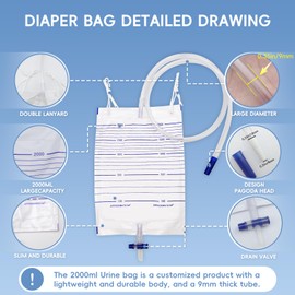 5PCS Catheter Bags, Urinary Drainage Bags,2000ml Large Volume Catheter Bags for Men,Catheter Supplies,Upgraded,Anti-Reflux,No-Leakage,Urine Bag with Easy Drain Switch,for Incontinence