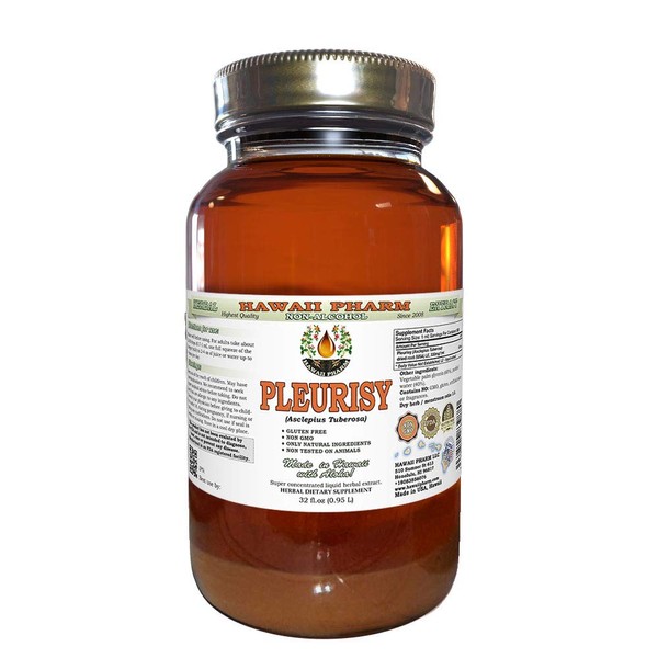 HawaiiPharm Pleurisy Root Alcohol-Free Liquid Extract, Pleurisy Root (Asclepius tuberosa) Dried Root Glycerite 32 oz Unfiltered