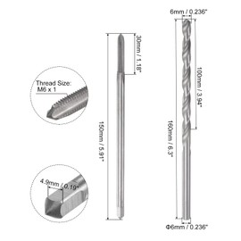TOP-VIGOR Tap & Bit Sets, M6 x 1 H2 Straight Flute Machine Thread Milling Tap 150mm Extra Long, 6mm High Speed Steel (HSS) Twist Drill Bit for DIY, Repair, Cutting External and Internal Thread