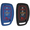 A.M.E. Deluxe Smart Key Fob Remote Cover Case Skin for Tucson Elantra Sonata Smart 4Button fob, (Push Button) (2 PCS, Black & Blue Combo)