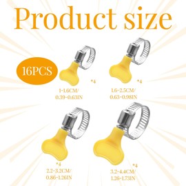 16PCS Stainless Steel Jubilee Clips Assorted,16/25/32/44mm Hose Clips,Adjustable Hose Clamps,Key-Type Pipe Clips for Securing Home Gas Flexible