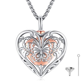 Eusense cremation jewelry for human ashes of loved one memorial heart urn necklace for women butterfly keepsake pandant rose gold bereavement locket