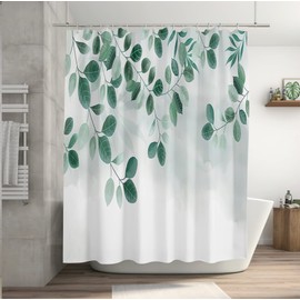 M&W DAS DESIGN Shower Curtain Made of Polyester Fabric, Hanging Leaves, Green Plants, Tree Nature Look, Anti-Mould, Waterproof Bath Curtain Including 12 C-Rings, Weighted Hem, 180 x 200 cm