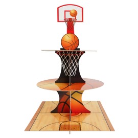 3-Tier Basketball Cupcake Stand, Sports Theme Party Cardboard Cupcake Stand Decorations for Boys Teenagers Birthday Party(Basketball)