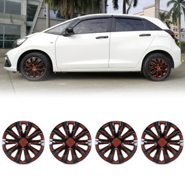 AUTOFREE 15 inch Hubcaps Wheel Covers, ABS Black & Red Lacquer Wheel Rim Covers Clip On Auto Tire Sturdy Guards Replacement Set of 4, Universal for Most Cars Nissan Toyota Acura Chevy Mazda VW