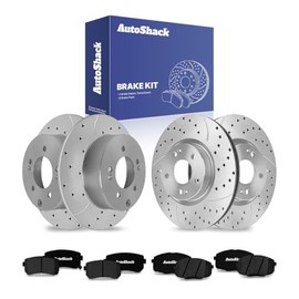 AutoShack Front & Rear Drilled & Slotted Brake Rotors Ceramic Brake Pads Replacement for 2010-2013 Kia Forte Koup 2012-2013 Forte5 2.0L 2.4L FWD Silver Matte Finish 12-PC Brake Kit TurboGuard