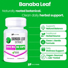 Healthfare Banaba Leaf Extract 3000mg | 90 Vegan Capsules | Premium Herbal Supplement | Non-GMO & Gluten-Free | Made in USA