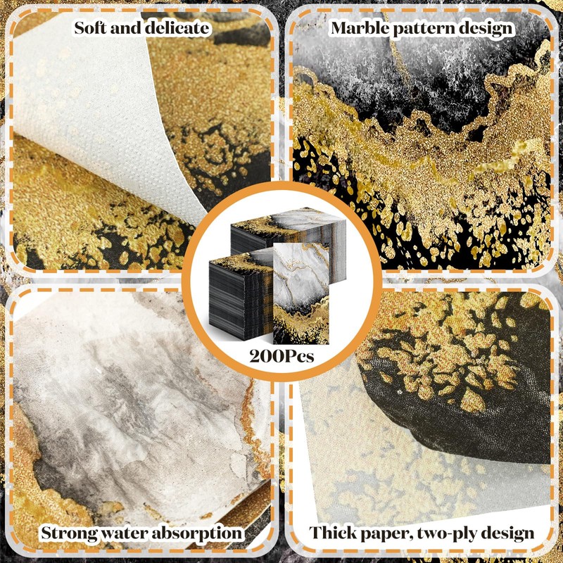 Geyoga 200 Pcs Marble Guest Napkins 2 Ply Disposable Guest