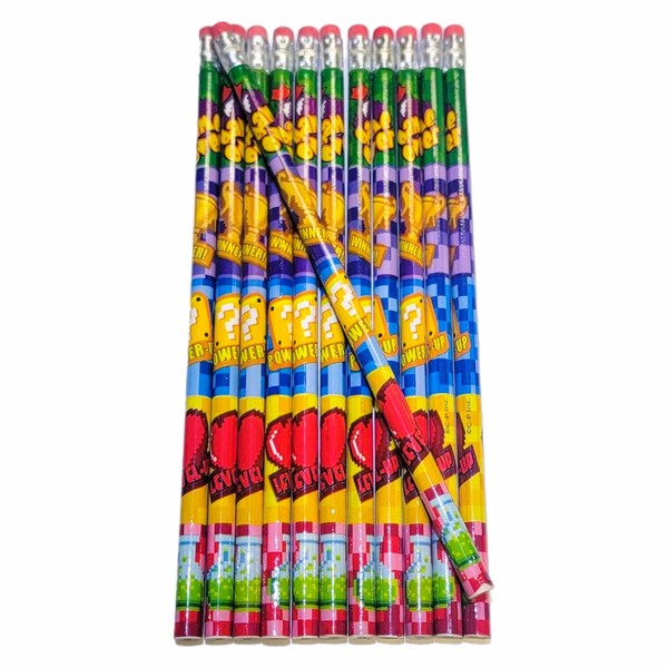 Colorful Gamers Power Up Wood Pencils With Pink Top Erasers