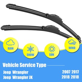 Gavimnal® 15"+15" Silicone Wiper Blades Replacement For 2007 2008 2009 2010 2011 2012 2013 2014 2015 2016 2017 Jeep Wrangler/2018 Wrangler JK,All-Season Front Windshield Wiper Blades(Set of 2)