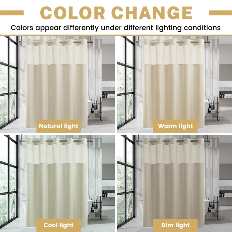 WONICY Small No Hooks Luxury Shower Curtain Set with Snap-in