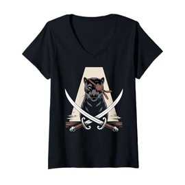 Womens Kids Black Panther Pirate Skull Crossbones Black Panther V-Neck T-Shirt