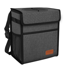 Car Trash Can Leak Proof Car Trash Bag Waterproof Car Garbage Can with Lid for SUV Front Seat Multipurpose Car Hanging for Headrest Collapsible and Portable with Storage Mesh Pocket, Charcoal Gray