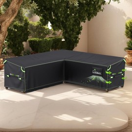 UIRWAY V-Shape Outdoor Sectional Sofa Cover Waterproof with Air Vent, Heavy Duty Patio Furniture Covers, Outdoor Couch Cover with Reflective Strips - Colour: 300*300*87*80/65cm