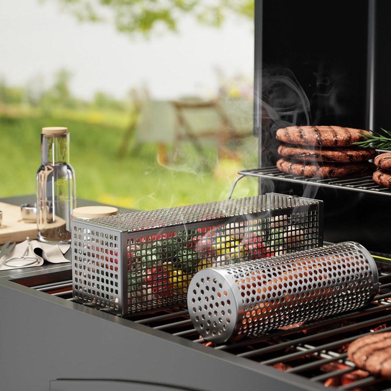 BBQ Net Tube - 2 Pack Rolling BBQ Basket, Quadratisches