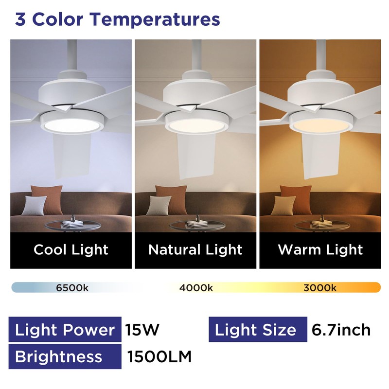 ocioc Ceiling Fans with Lights, 52 inch White Ceiling Fan